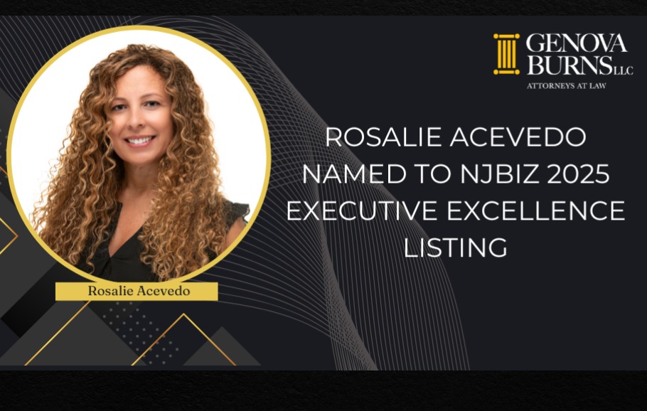 Announcement flyer featuring Rosalie Acevedo's headshot and informing of her listing to NJBIZ's 2025 Executive Excellence listing